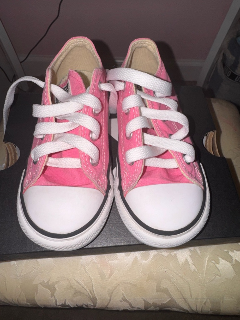 Converse Kids Pink Canvas Lace-Up Sneakers with White Accents